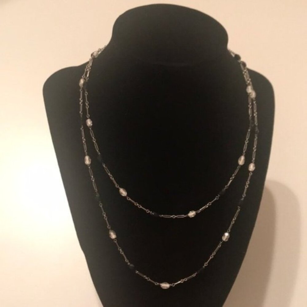 ✨🖤  Vintage Silver-Tone & Black Beaded Double-Strand Necklace | 36”